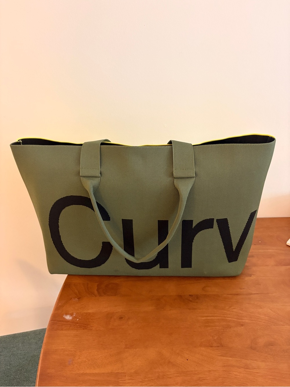 Curves Two Tone Knit Tote (Olive/Lime) (with custom bag insert)